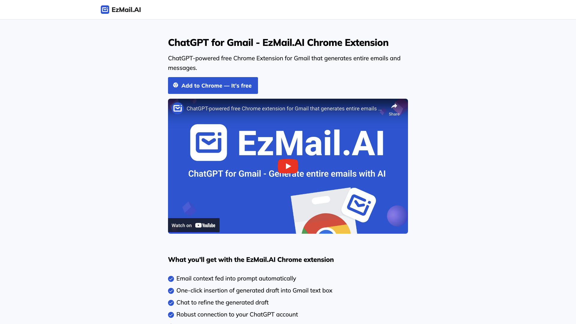 ChatGPT for Gmail Free Chrome Extension | EzMail.AI