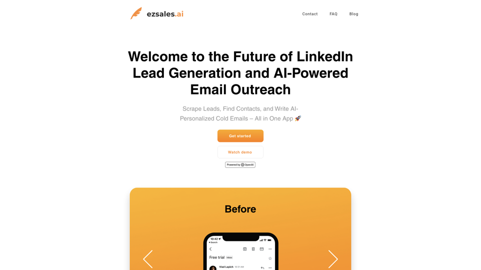 AI-Powered LinkedIn Lead Generation and Email Outreach | ezsales.ai site's screenshot