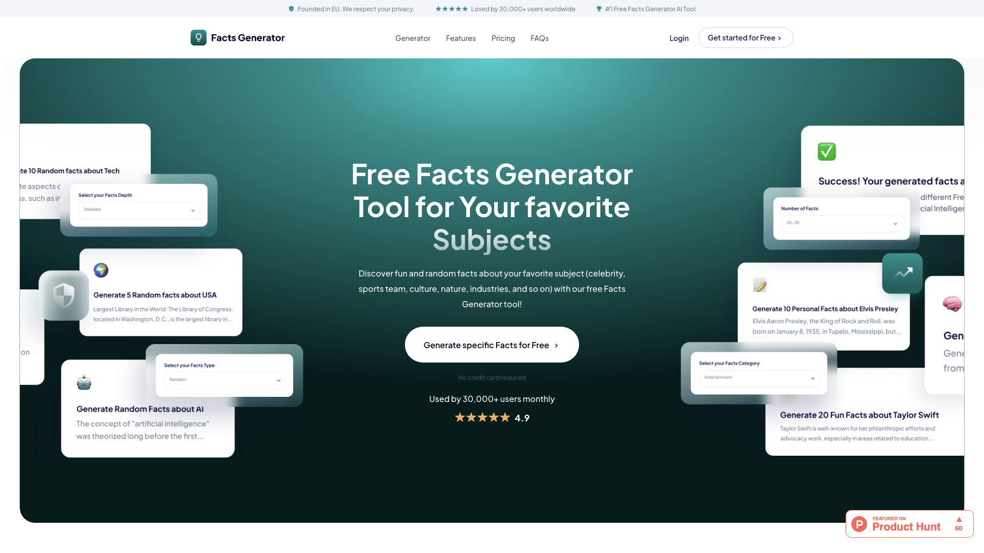 Free Facts AI Generator Tool for Your favorite Subjects - Fun & Random Facts Generator - Facts-Generator.com Free Facts AI Generator Tool for Your favorite Subjects - Fun & Random Facts Generator - Facts-Generator.com