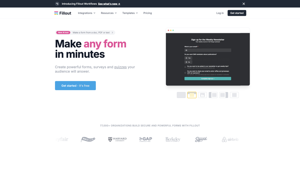 Fillout | Make any form in minutes site's screenshot