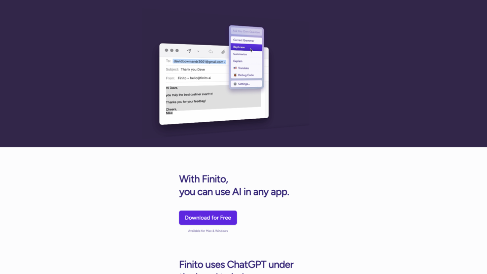 Finito AI site's screenshot