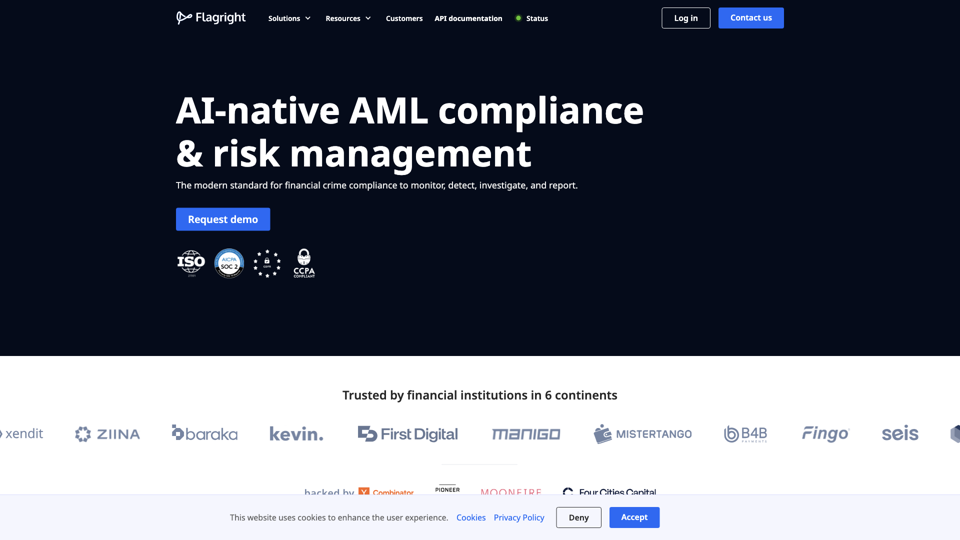 AI-native AML Compliance & Risk Management Solutions | Flagright site's screenshot