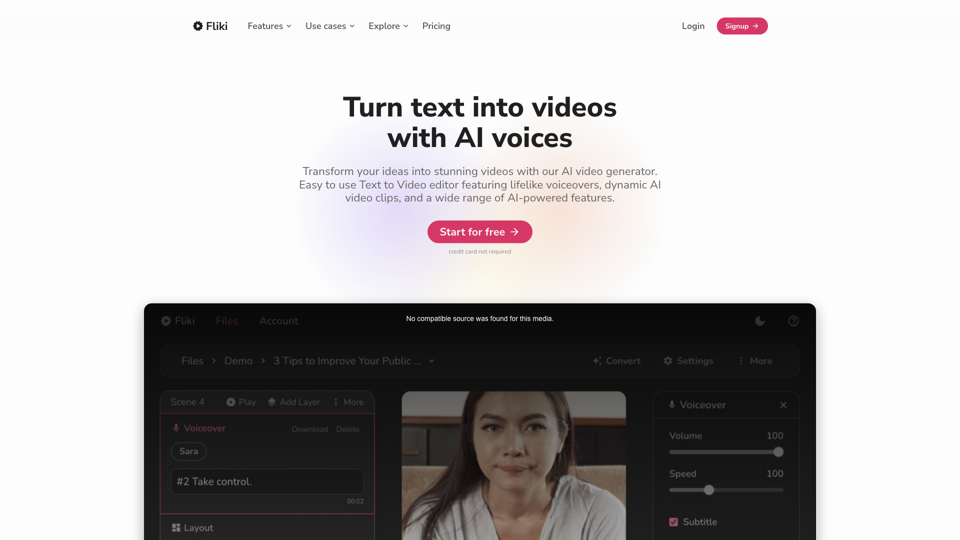 Fliki - Turn text into videos with AI voices site's screenshot