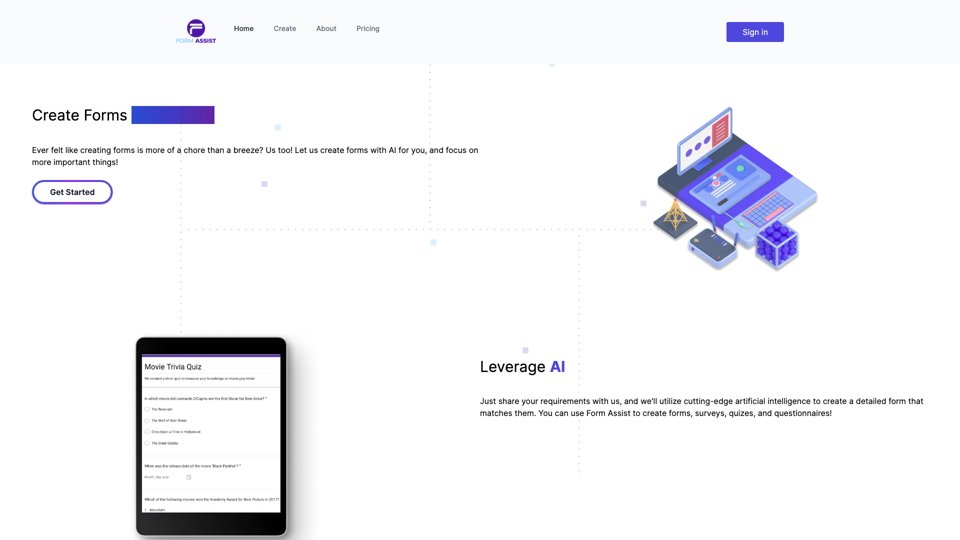 Form Assist - Create forms with AI site's screenshot