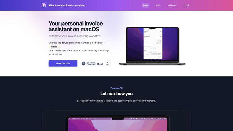 Billie - the smart invoice assistant on macOS site's screenshot