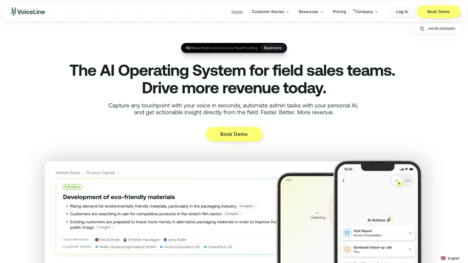 VoiceLine | AI-Based Field Sales Revenue Intelligence site's screenshot