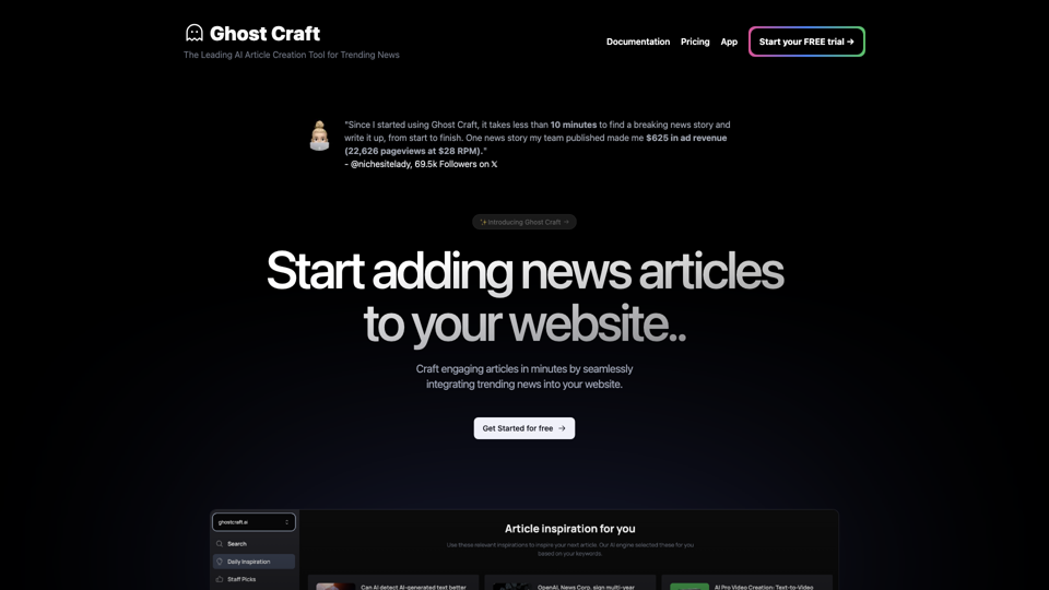 Ghost Craft AI - Effortlessly Stay on Top of Trends site's screenshot