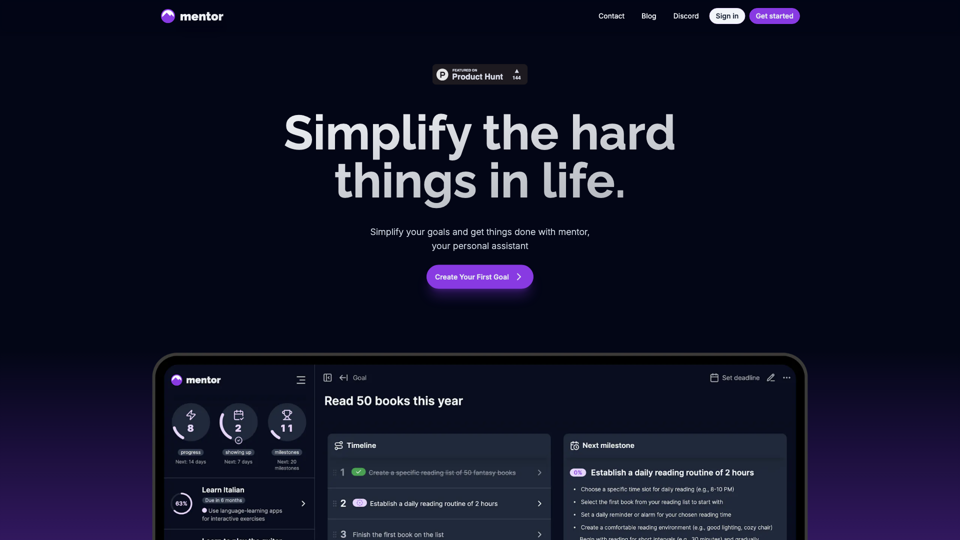 mentor | Achieve your goals site's screenshot