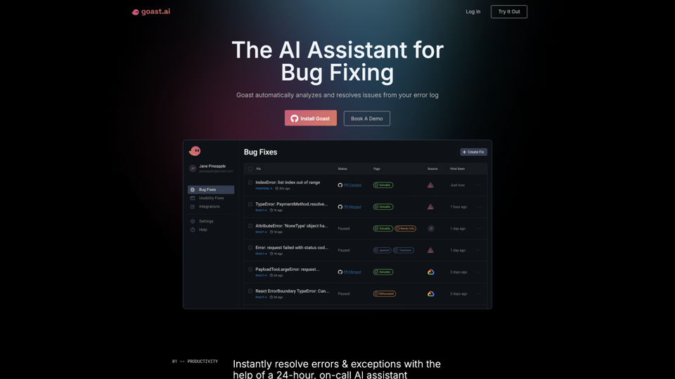 Goast.ai Home site's screenshot