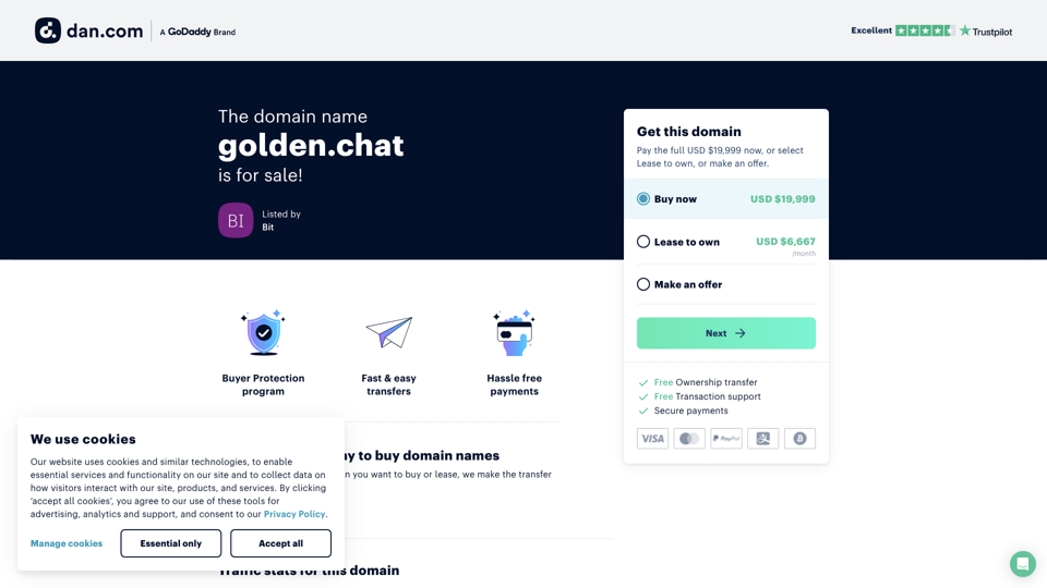 The domain name golden.chat is for sale | Dan.com site's screenshot