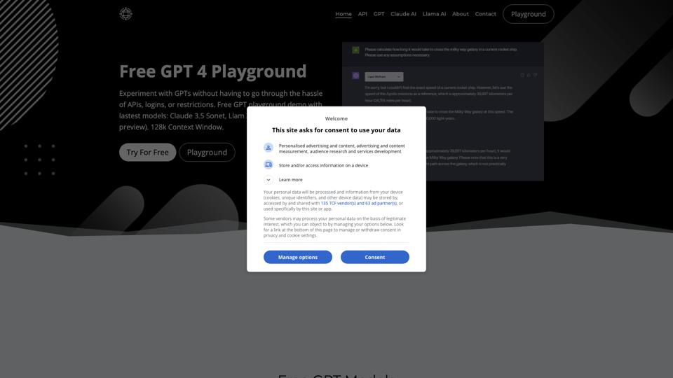 GPT4Free - Free GPT AI & ChatGPT PlayGround site's screenshot