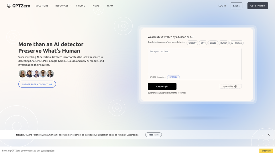 The Trusted AI Detector for ChatGPT, GPT-4, & More | GPTZero site's screenshot