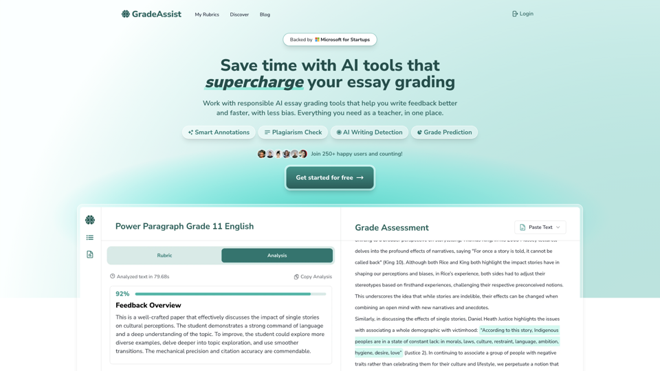 GradeAssist: Save time with AI Essay Tools for Teachers site's screenshot
