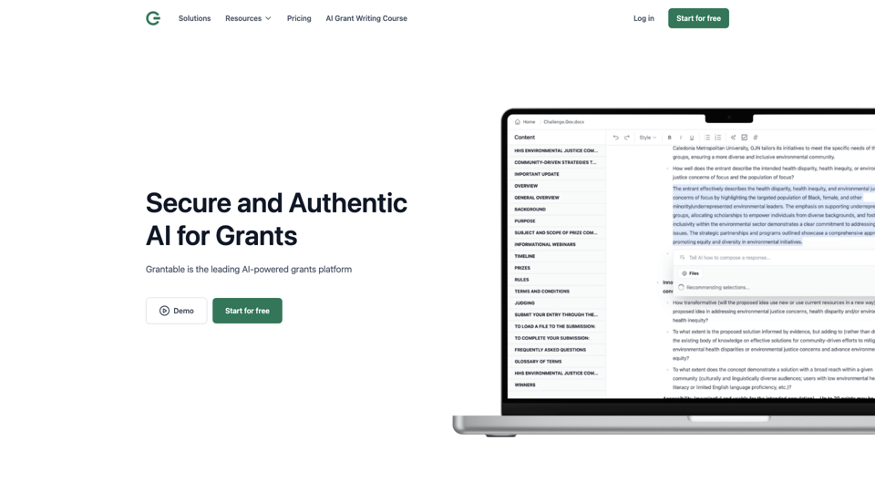 Grantable site's screenshot