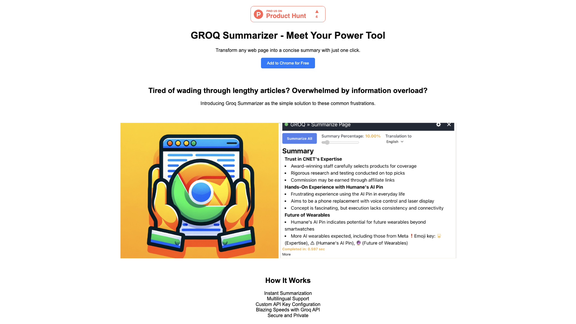 Groq Summarizer Landing Page