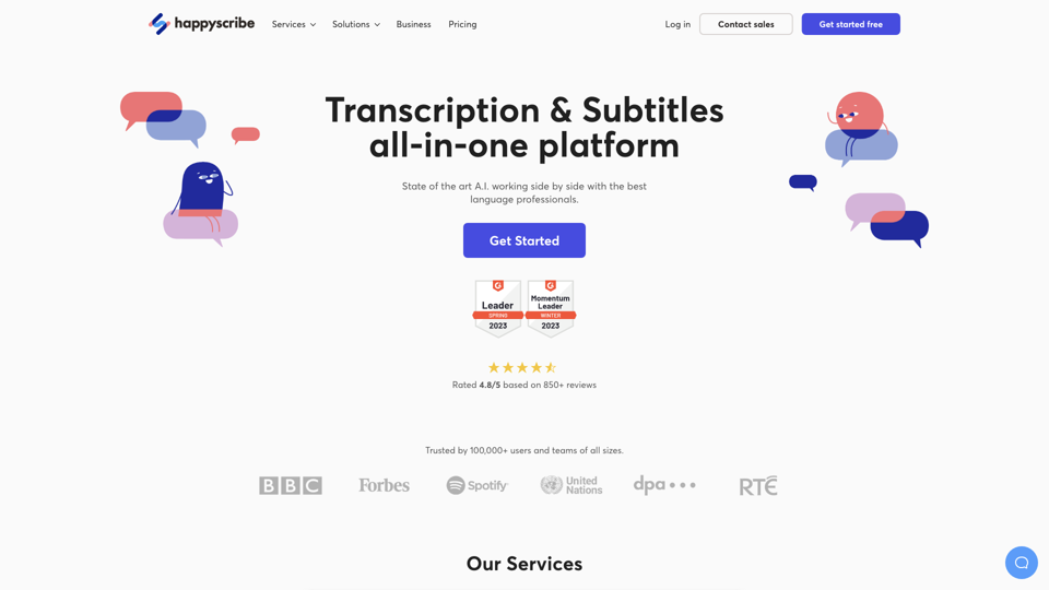 Happy Scribe: Audio Transcription & Video Subtitles site's screenshot