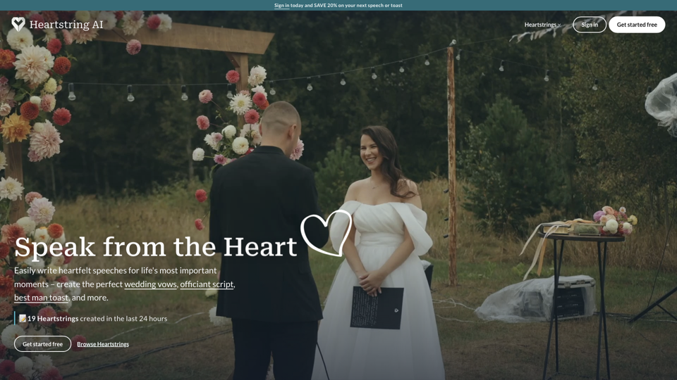 Heartstring AI: Create Heartfelt Speeches site's screenshot