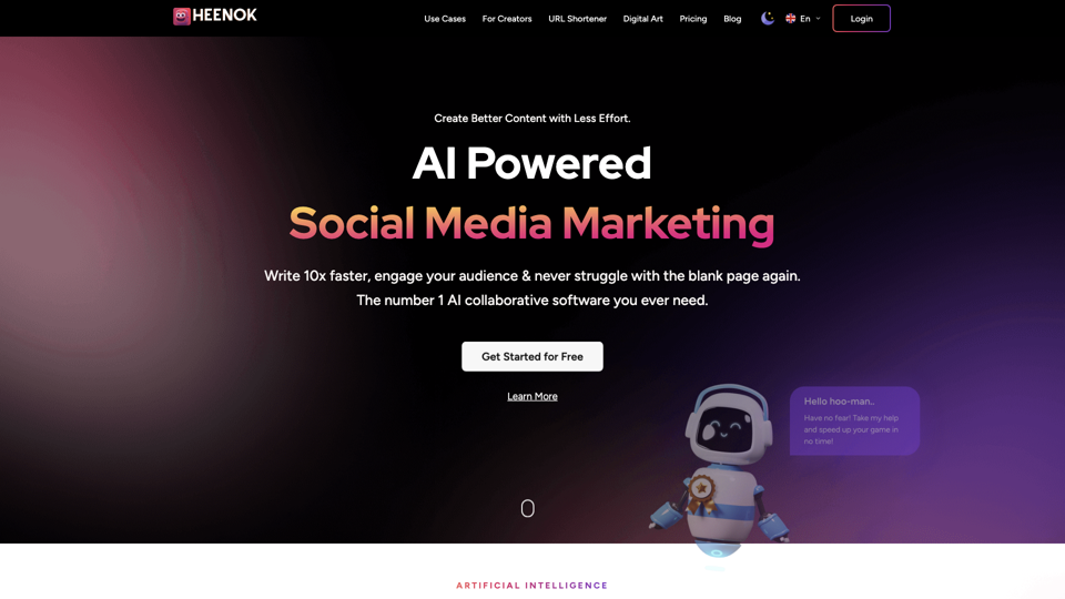 Heenok | Best AI Writer Copywriting ChatGPT Alternative Image Generation Tool site's screenshot