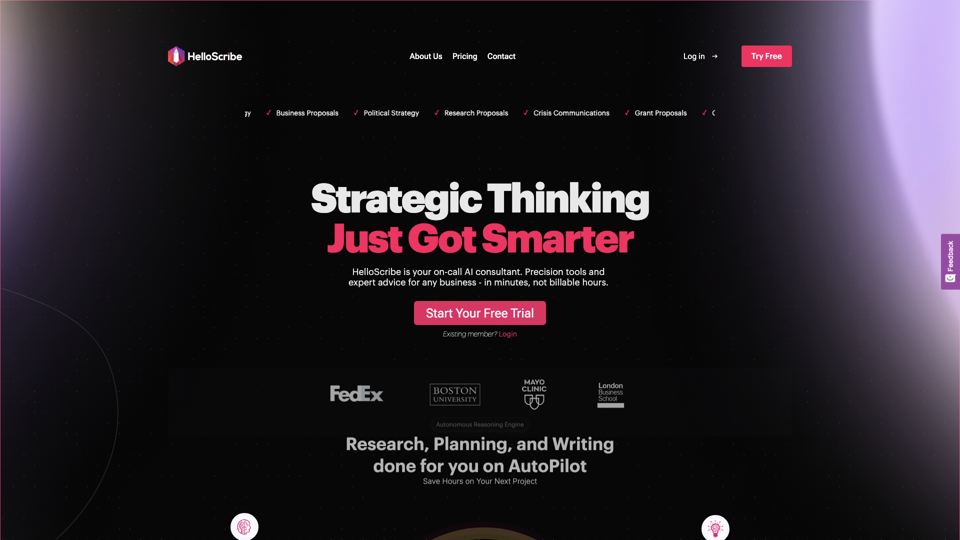 HelloScribe: Your AI AutoPilot for Strategy & Planning site's screenshot