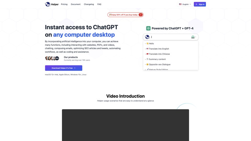 Ai Helper - Free ChatGPT MacOS/Windows/Linux client site's screenshot