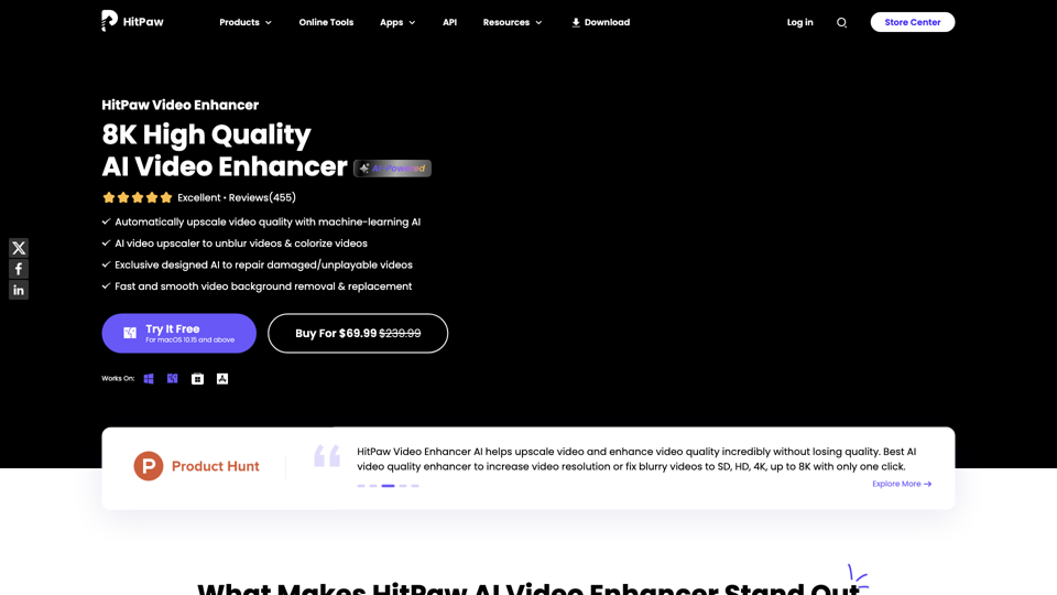 [Official] HitPaw Video Enhancer - Superb AI Video Quality Enhancer site's screenshot