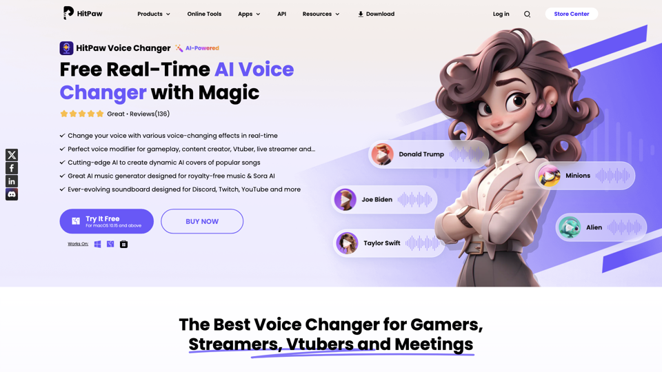 HitPaw Voice Changer - Best Free Real-time AI Voice Changer site's screenshot