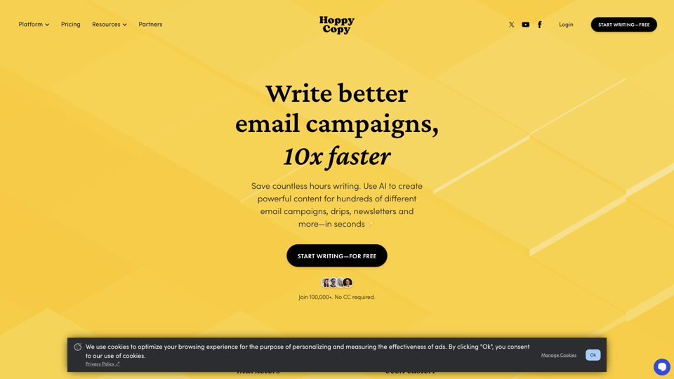 Hoppy Copy: AI Email Writing Platform for Marketers site's screenshot