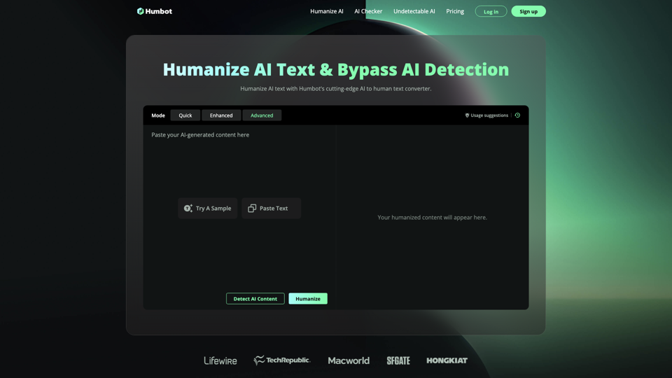 AI Humanizer - Humanize AI - AI Detector Bypass | Humbot site's screenshot