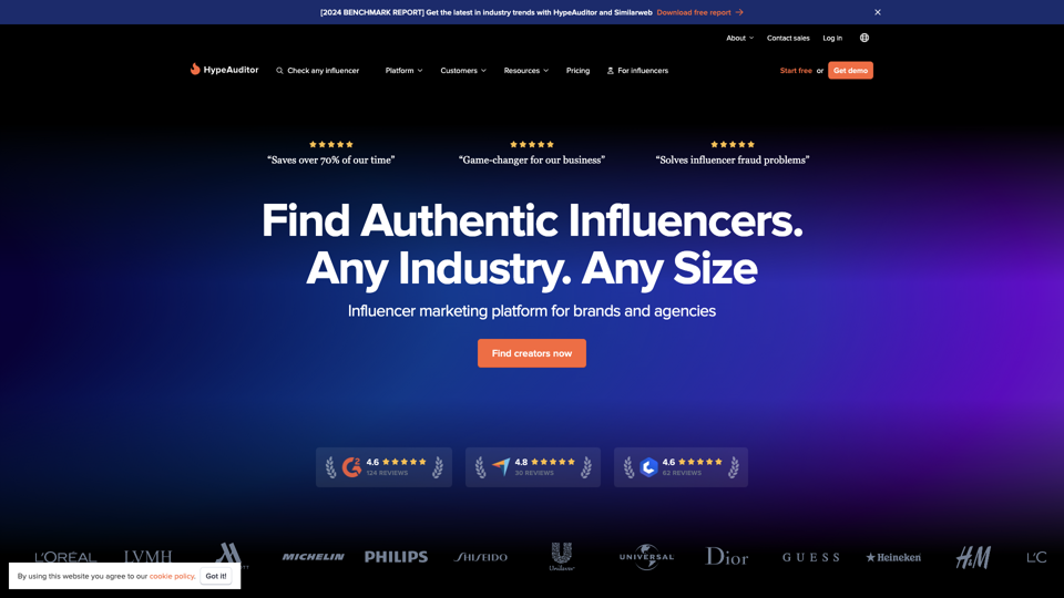 100% AI-Powered Influencer Marketing Platform | HypeAuditor site's screenshot