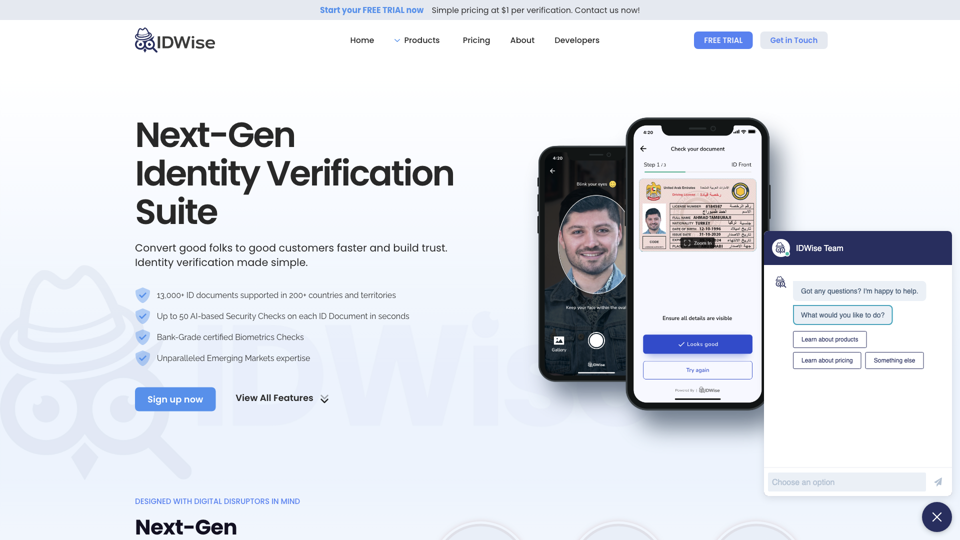 AI-Based Identity Verification - Trust but verify | IDWise® site's screenshot