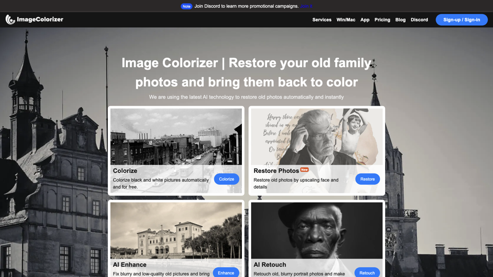 ImageColorizer | Colorize and Restore Old Photos Batch Free site's screenshot