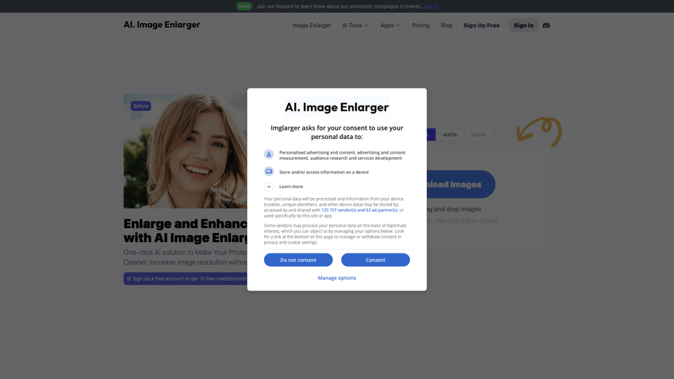 AI Image Enlarger | Enlarge Image Without Losing Quality! site's screenshot