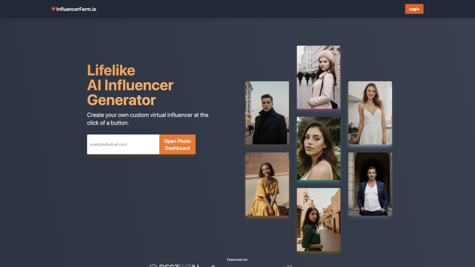 InfluencerFarm - AI Influencer Generator site's screenshot