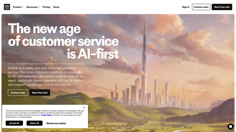 Intercom: The complete AI-first customer service solution site's screenshot