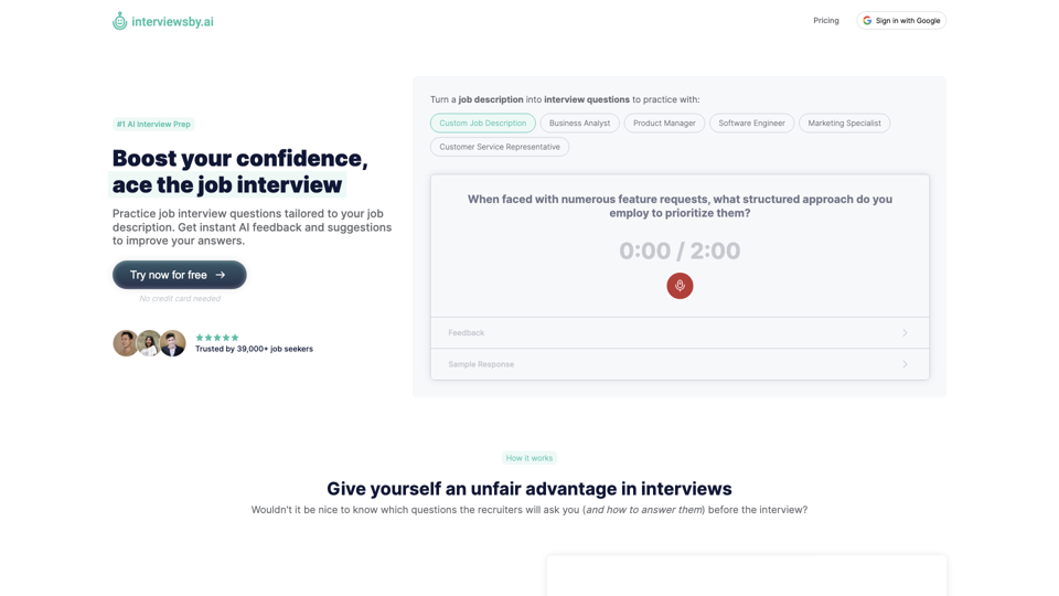 Interviews by AI | AI-powered Interview Preparation site's screenshot