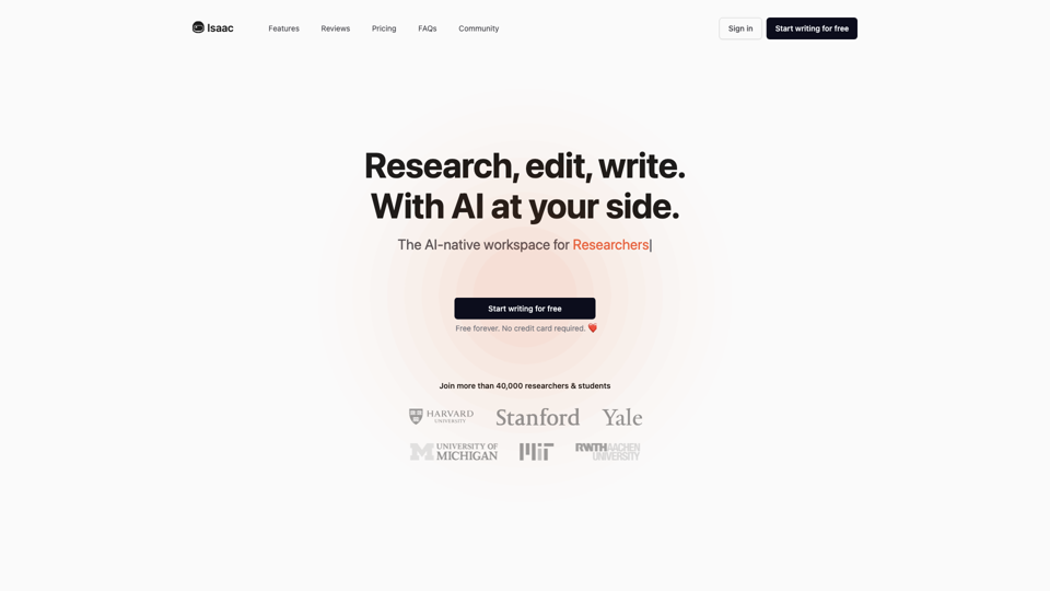 Isaac Editor - AI-first Text Editor For Academic Writing site's screenshot