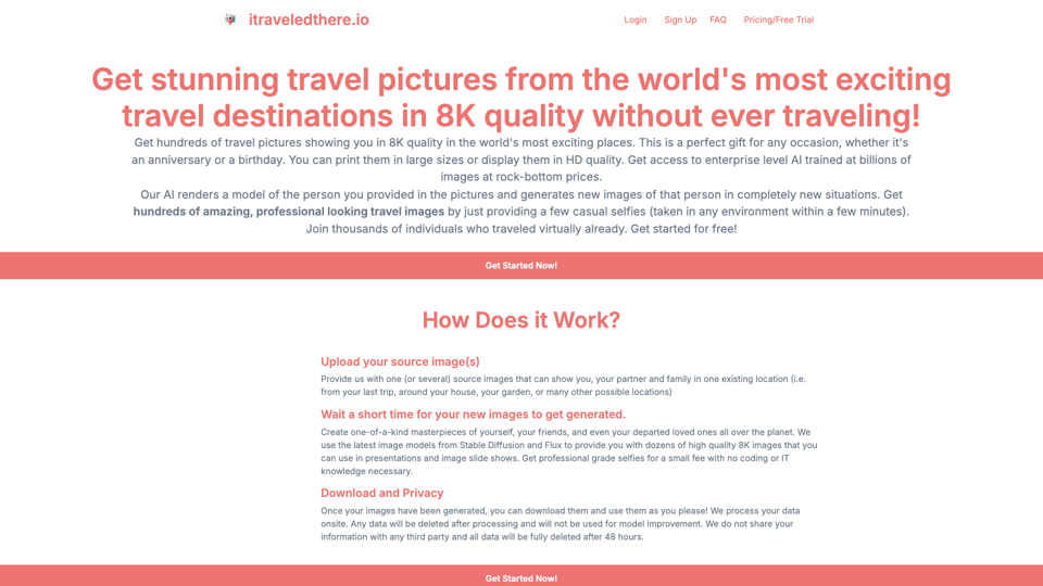 Get stunning travel pictures from the world's most exciting travel destinations in 8K quality without ever traveling!  | itraveledthere.io site's screenshot