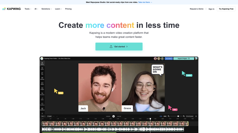 Kapwing — Create more content in less time site's screenshot