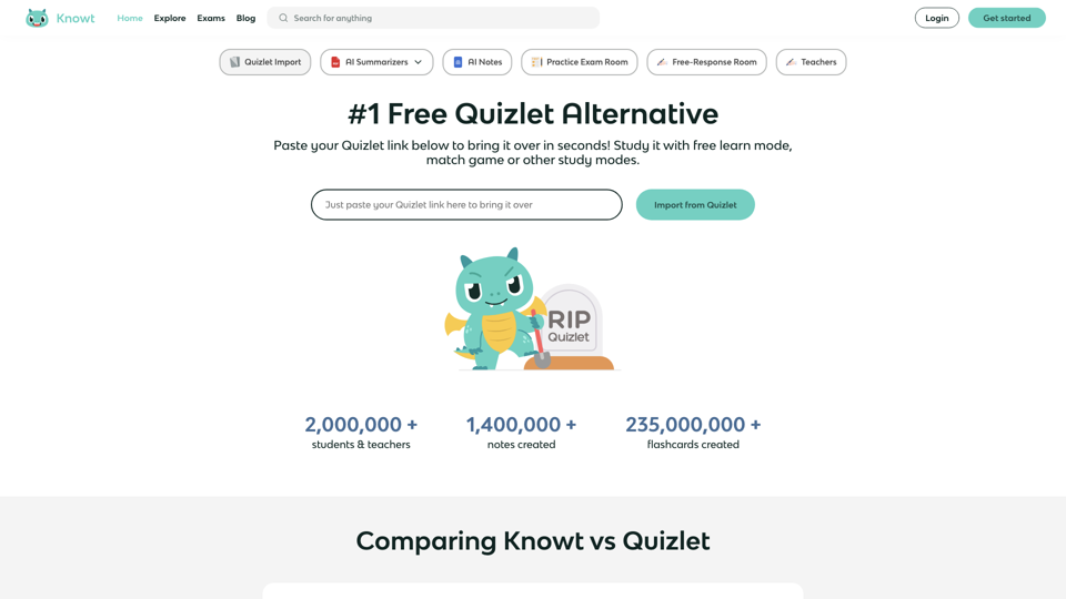 #1 Free Quizlet Alternative | Knowt site's screenshot