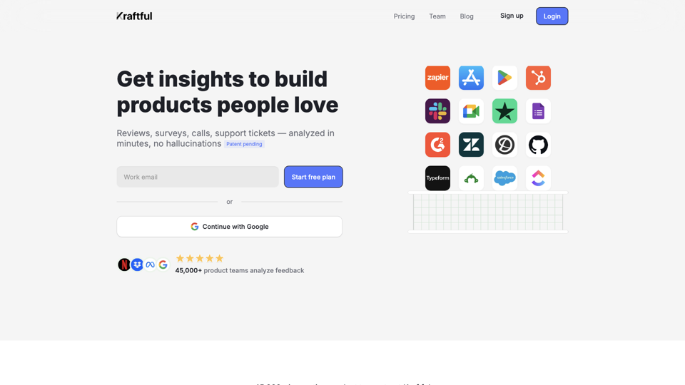 Kraftful: AI for Product Builders. The Ultimate Copilot for User Feedback site's screenshot
