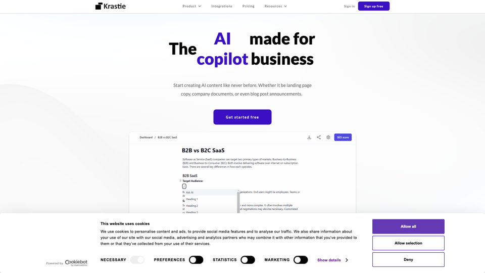Krastie AI | Easily edit documents with AI site's screenshot