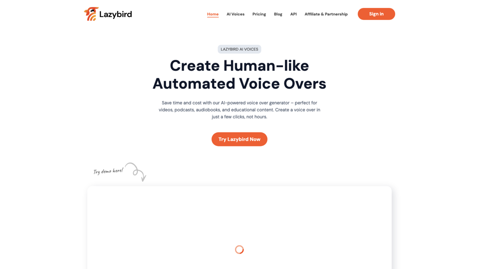 Lazybird: High-quality Automated Voice Over for your content site's screenshot