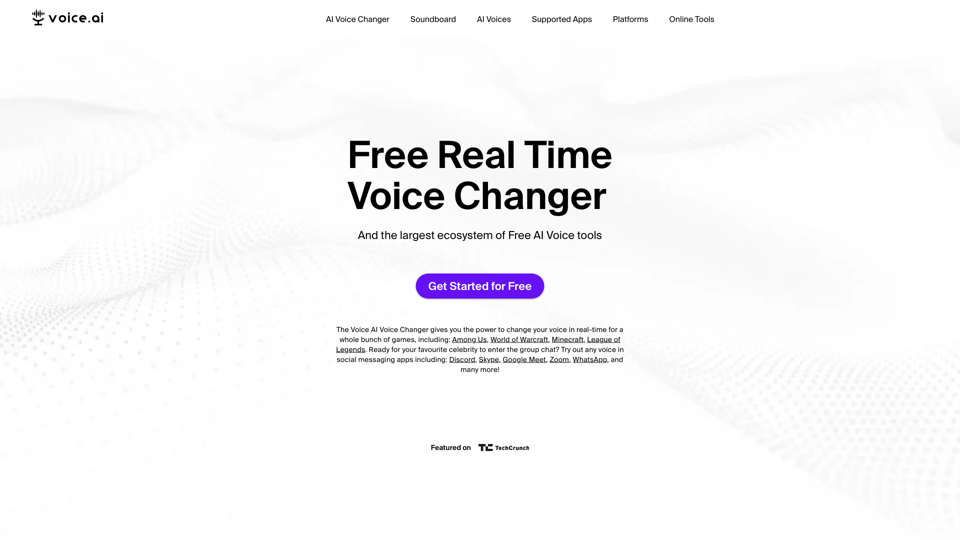 Free Real Time Voice Changer with AI - Voice.ai site's screenshot