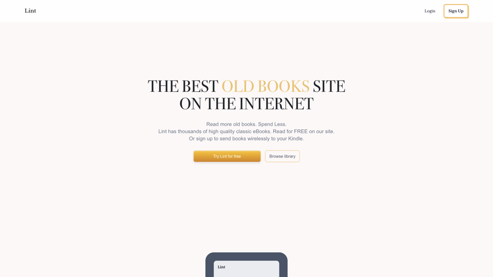 Lint -Turn your ebook library into feeds you can’t put down site's screenshot