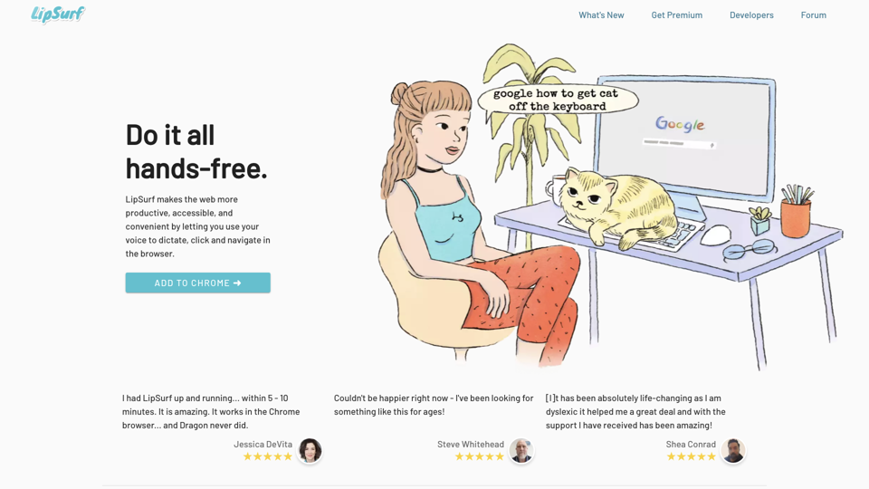 Voice Control for the Browser | LipSurf site's screenshot