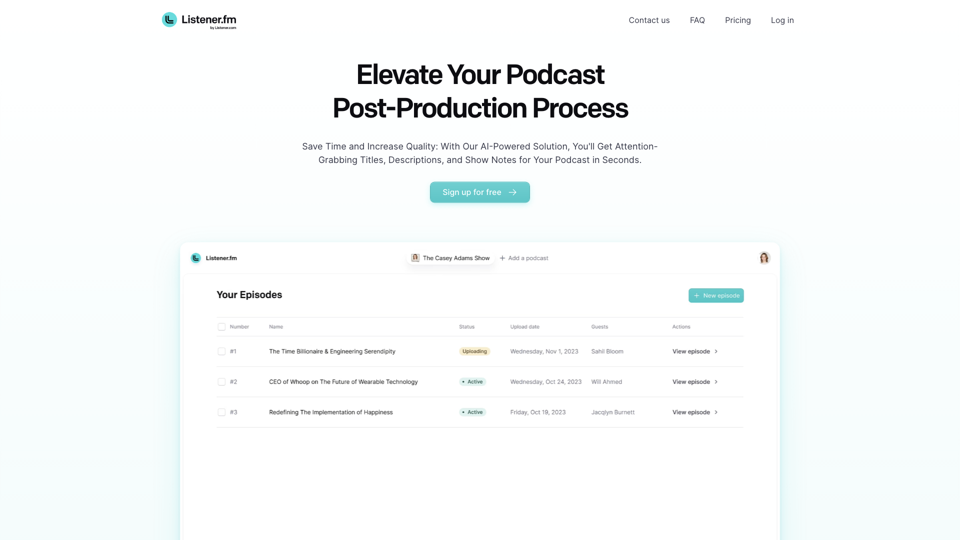 Listener.fm - Instantly enhance your podcast with AI site's screenshot