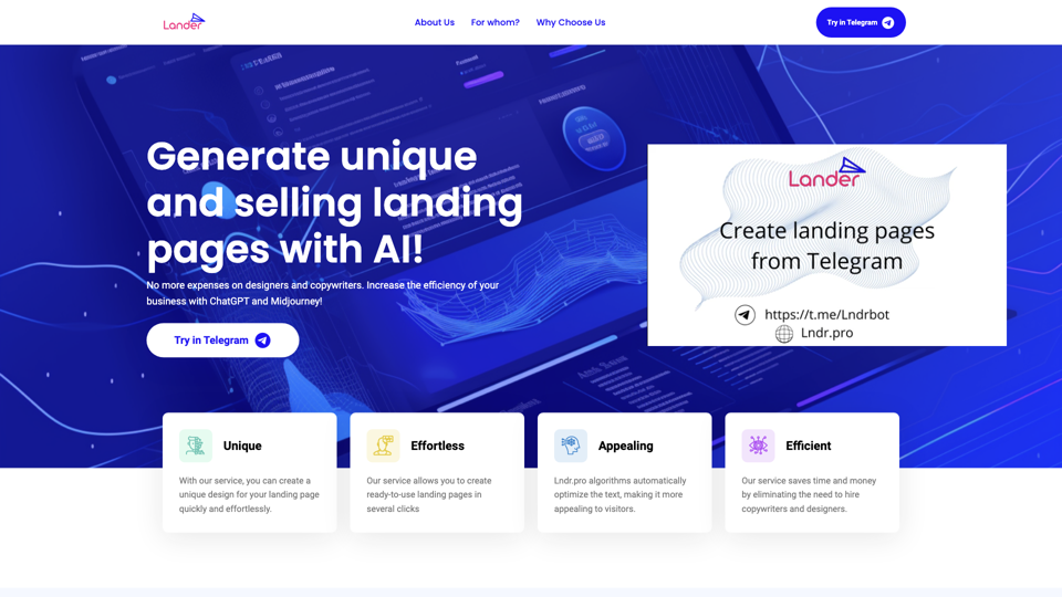 Lander - Landing Page AI Generator site's screenshot