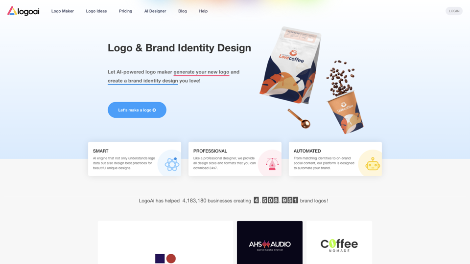 Design A New Logo & Brand Identity You Love! - LogoAI.com site's screenshot