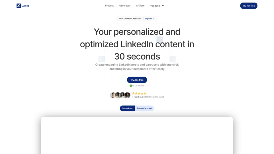 Lumeo - Ton contenu LinkedIn, personnalisé et optimisé en 30 secondes site's screenshot
