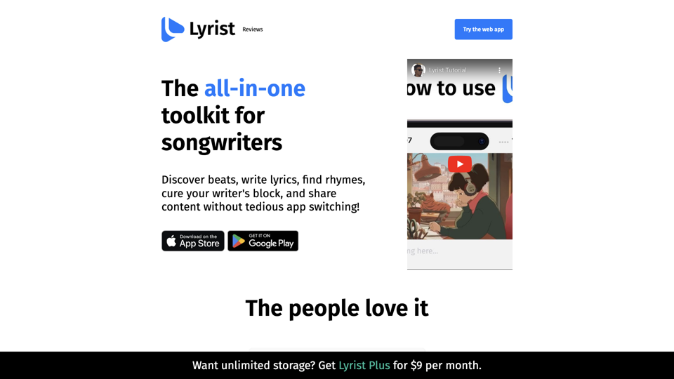 Lyrist - The all-in-one toolkit for songwriters site's screenshot